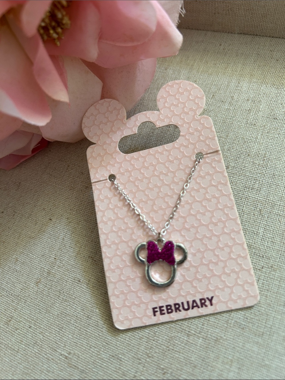 DISNEY • Authentic Disney Pink Purple & Silver February Minnie Mouse Necklace - Picture 2 of 9